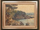 l'image d'une peinture représentant un bateau sur un plan d'eau