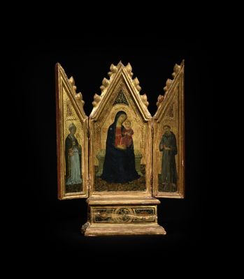 an image of a painting of a woman and two men in a room
