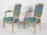 pair of louis xvi style armchairs with upholstered upholstered arms