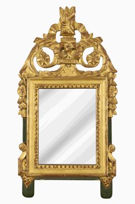 miroir doré et vert surmonté d'un oiseau