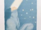 painting of a man sitting in the snow with a star above his head