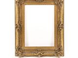 an old gold frame with a white background