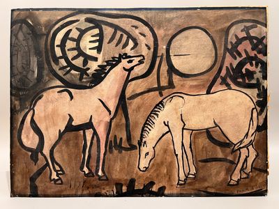 un tableau représentant deux chevaux côte à côte
