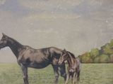 a painting of a horse and a foal in a field