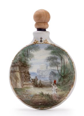 a picture of a bottle with a painting on it