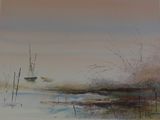 a picture of a painting of a boat in the water