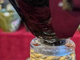 a bottle of liquor with a snake sticking out of it