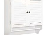 a picture of a white cabinet with shutters on the doors