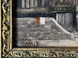 a picture of a painting of a man on a skateboard on the street