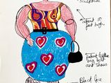 un dessin représentant une femme portant une jupe à motifs de cœurs