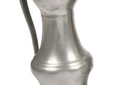 a silver vase with a handle on a white background
