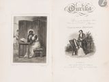 an old book with two pictures of people sitting at a table