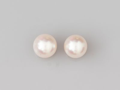 a pair of pearl earrings on a gray background