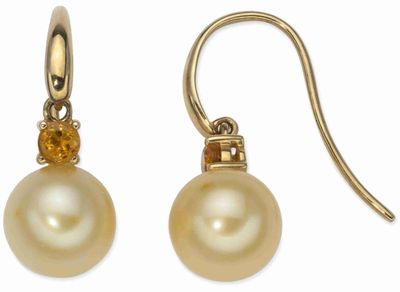 Boucles D’Oreille EN OR Jaune 9K, Perles DorÉES, Citrines