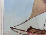 a painting of a boat with a sail on the water