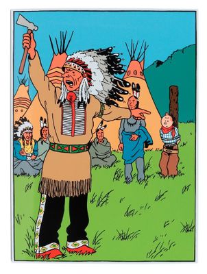 an image of a cartoon of a native american man holding an axe