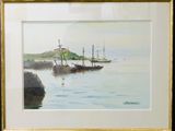 a picture of a painting of a boat in the water