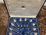 six spoons in a blue case on a table