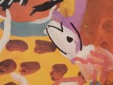 a painting of a woman holding a plate of food