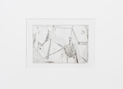 dessin représentant une image en noir et blanc d'un ensemble d'objets dans un cadre blanc