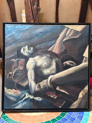 une photo d'un tableau représentant un homme allongé par terre