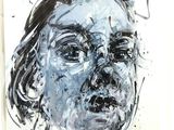une photo d'un tableau représentant le visage d'une femme en noir et blanc