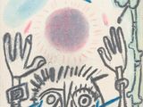 une image représentant le dessin d'un homme avec un soleil en arrière-plan
