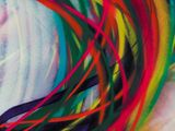 a painting of a woman ' s face with multicolored hair