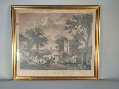 peinture sur le mur d'une pièce où est représenté un paysage fluvial
