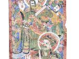 une image représentant une tapisserie accrochée à un mur, sur laquelle figure un homme