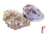 deux morceaux d'améthorate sont posés l'un à côté de l'autre sur une surface blanche