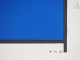 a drawing of a blue and black square on a white background