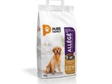 a bag of dog food sitting on top of a white table