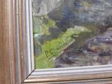 a picture of a painting of a river in a wood frame