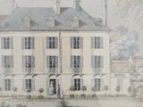 a picture of a painting of a large building