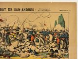 a drawing of a military scene with a man on a horse in the middle of the picture