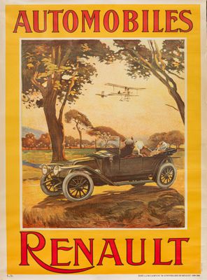 an old poster of a car driving down a country road