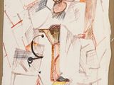 dessin représentant un homme avec une guitare et un chien assis sur une chaise