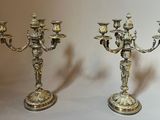 pair of antique brass candelabs with candlesticks on stands