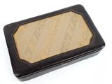 leather business card case with a picture of a man on it