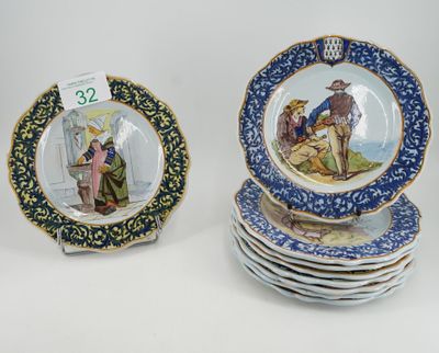 several plates are stacked on top of each other on a table
