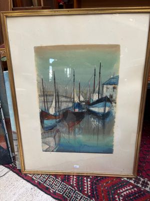 Roll, Les bateaux au port Lithographie en couleurs signée en…