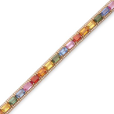 BRACELET orné d'une ligne de saphirs de couleur (orange, ros…