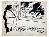drawing of a cartoon of a man in uniform looking at a drawing of a man in uniform