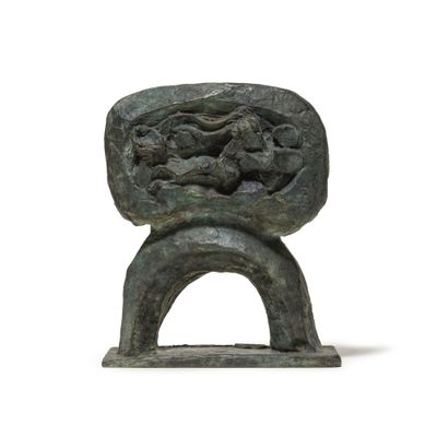 an image of a statue of a man and a woman on a horse