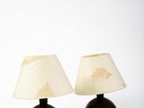 two lamps that are sitting on a white surface