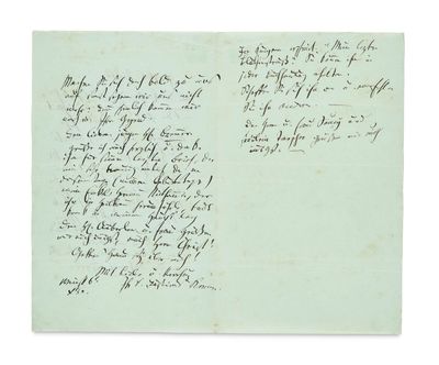 une lettre manuscrite, rédigée à l'encre noire sur une feuille de papier verte