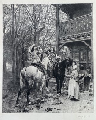 une photo en noir et blanc représentant une femme et un enfant à cheval