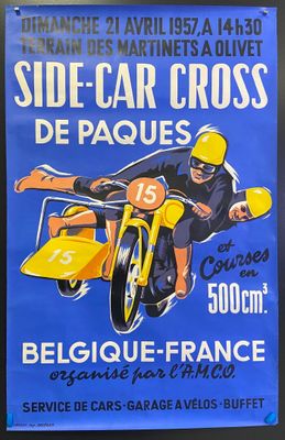 côté publicitaire de l'affiche - course automobile de Pâques, Belgique, à destination de la France