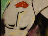 a painting of a cat with a white hat on